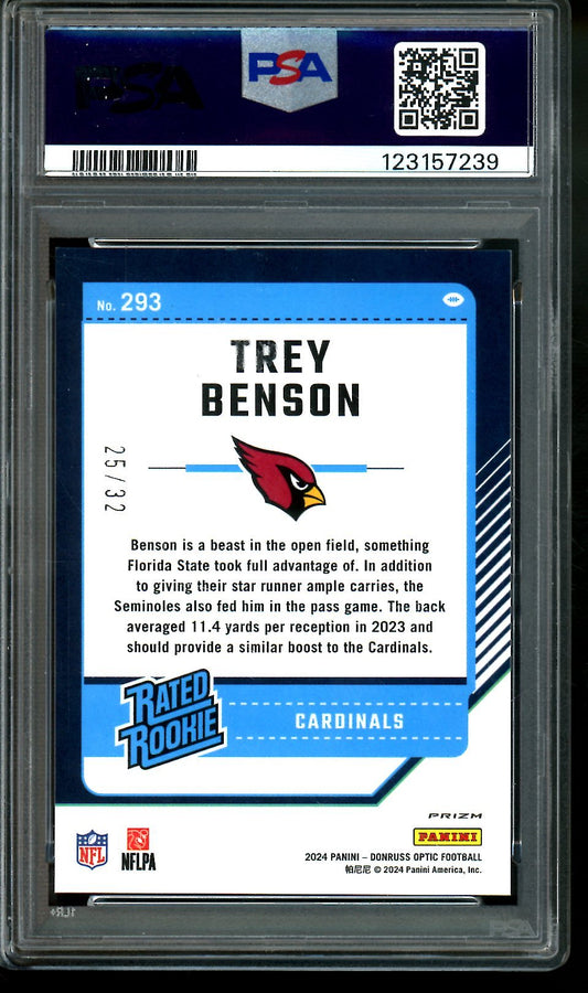 2024 Panini Optic Trey Benson Rated Rookie Team Logo /32 PSA 9 Cardinals