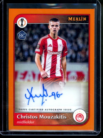 compare product 2025 Topps Merlin Christos Mouzakitis Orange Rookie Autograph /25 Olympiacos FC