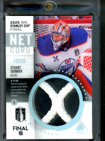 compare product 2025 Upper Deck SP Game Used Stuart Skinner Net Cord Stanley Cup Final /25 Oilers