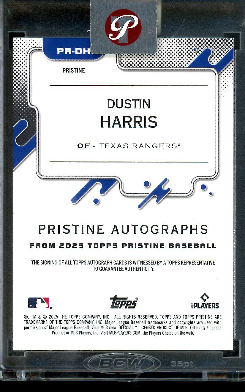 2025 Topps Pristine Dustin Harris Rookie Autograph /15 Rangers