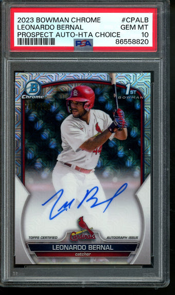 compare product 2023 Bowman Chrome Leonardo Bernal 1st Mojo Autograph 150 PSA 10 Cardinals