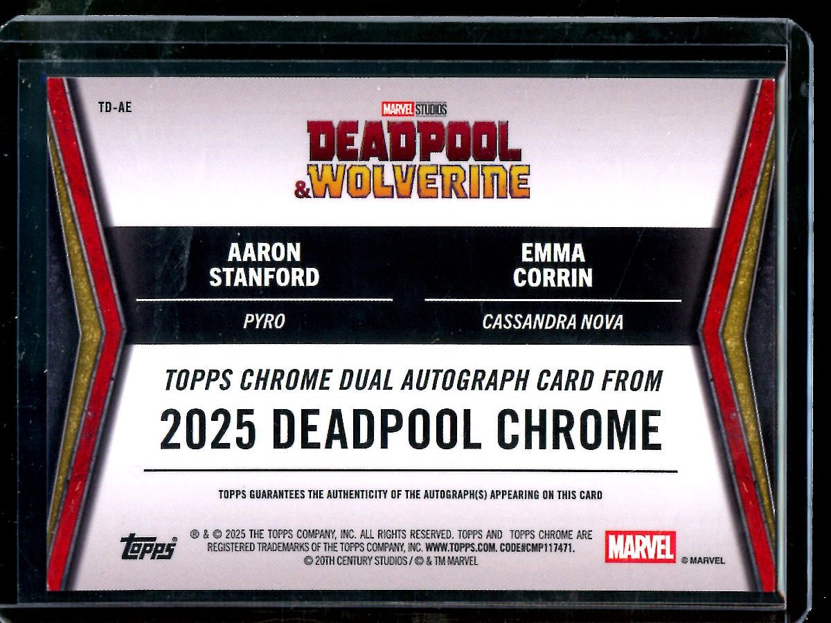 2025 Topps Deadpool and Wolverine Pyro / Cassandra Nova Dual Orange Autograph /25 Deadpool