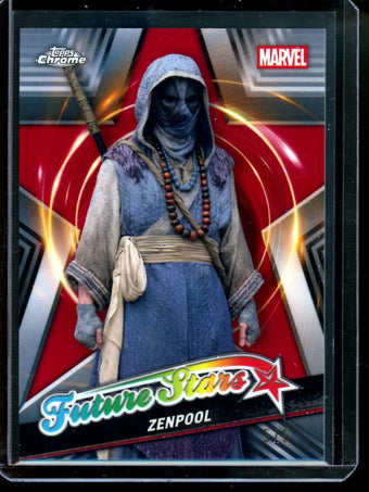 compare product 2025 Topps Chrome Zenpool Future Stars Red Refractor /5 Deadpool and Wolverine