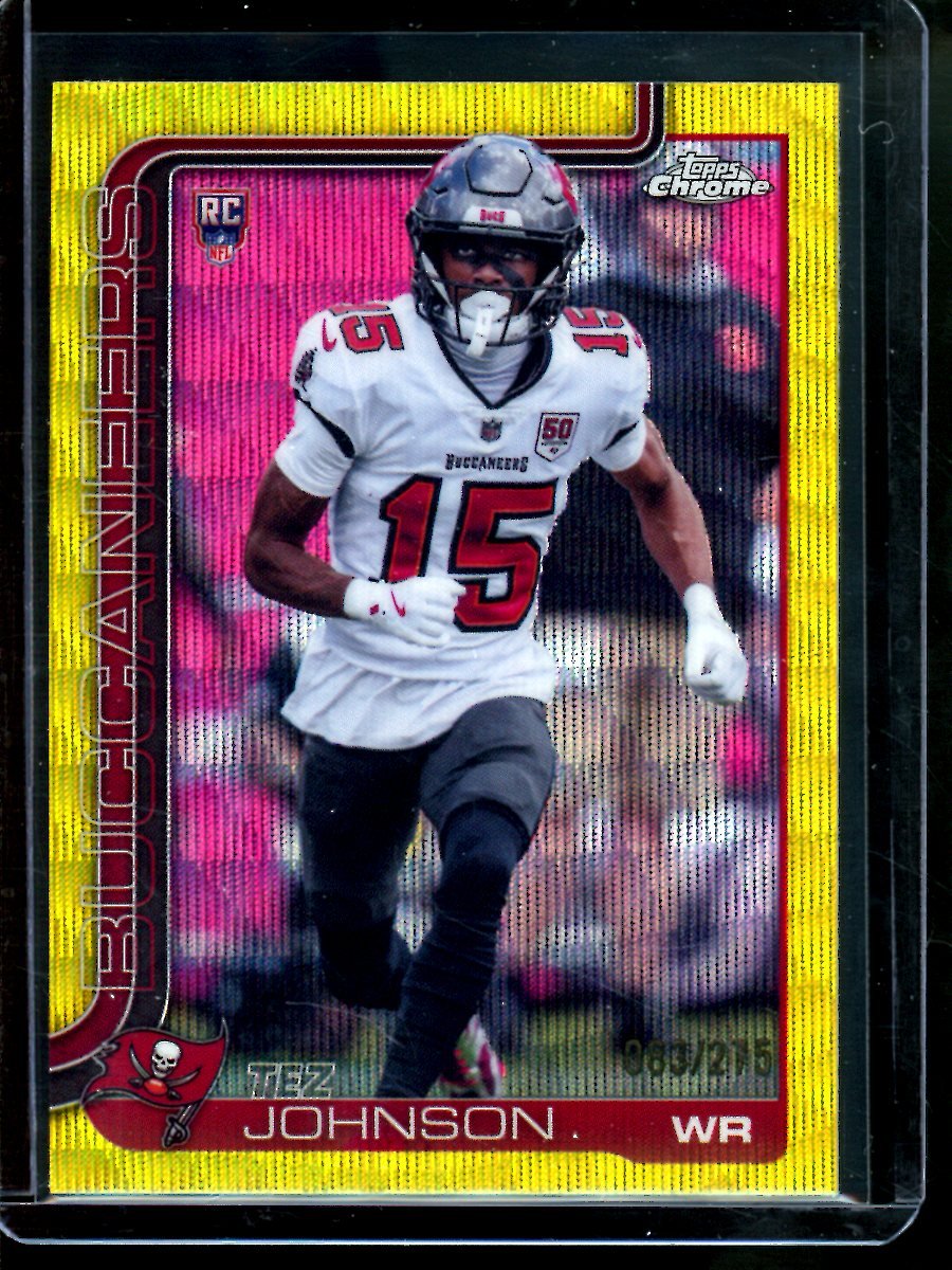 2025 Topps Chrome Tez Johnson Yellow Wave /275 Rookie Buccaneers