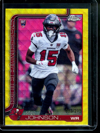 compare product 2025 Topps Chrome Tez Johnson Yellow Wave /275 Rookie Buccaneers