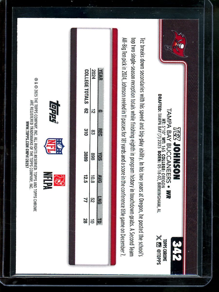2025 Topps Chrome Tez Johnson Blue Refractor /150 Rookie Buccaneers