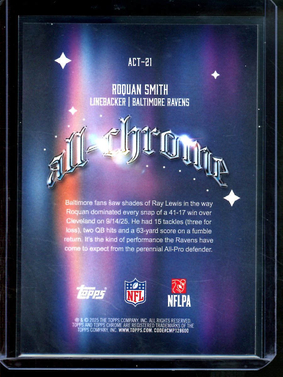 2025 Topps Chrome Roquan Smith All Chrome Gold /50 Ravens