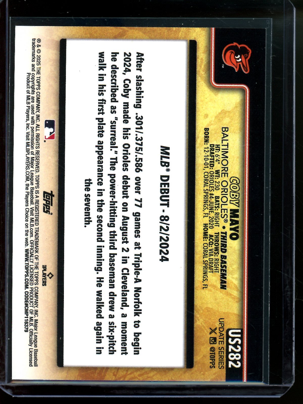 2025 Topps Flagship Coby Mayo Rookie Debut Golden Mirror SSP Orioles
