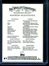 2021 Topps Allen and Ginter Chrome Andrew McCutchen Red Refractor /5 Phillies
