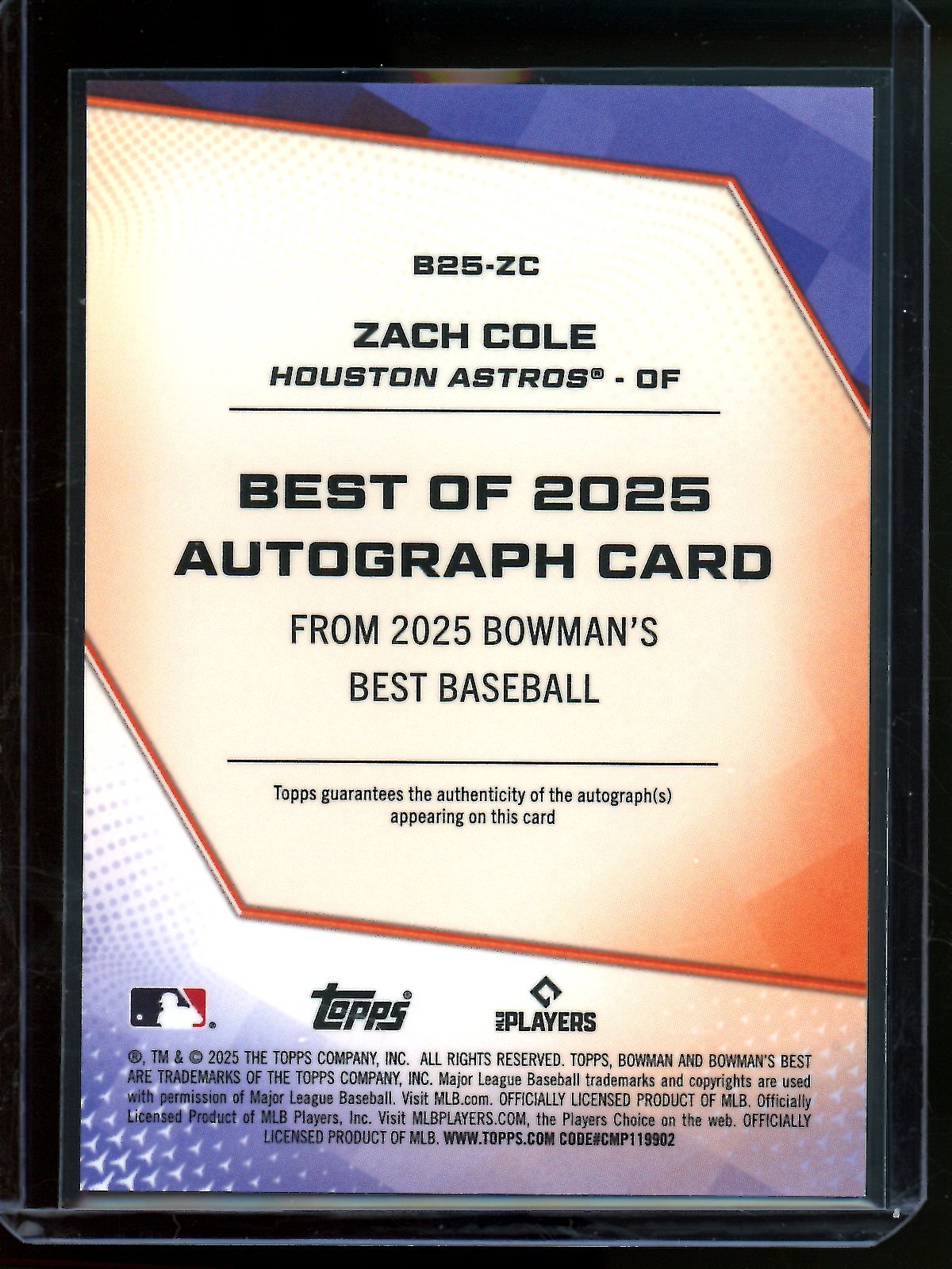 2025 Bowmans Best Zach Cole Purple Autograph Refractor /75 Astros