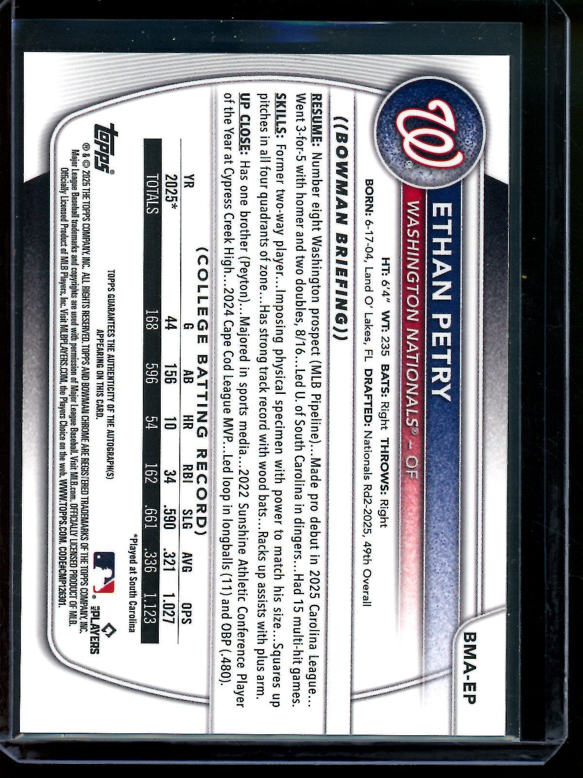 2025 Bowman Chrome Ethan Petry Mojo Autograph Nationals