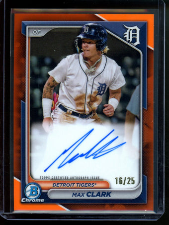 compare product 2024 Bowman Chrome Max Clark True Orange Autograph /25 Tigers