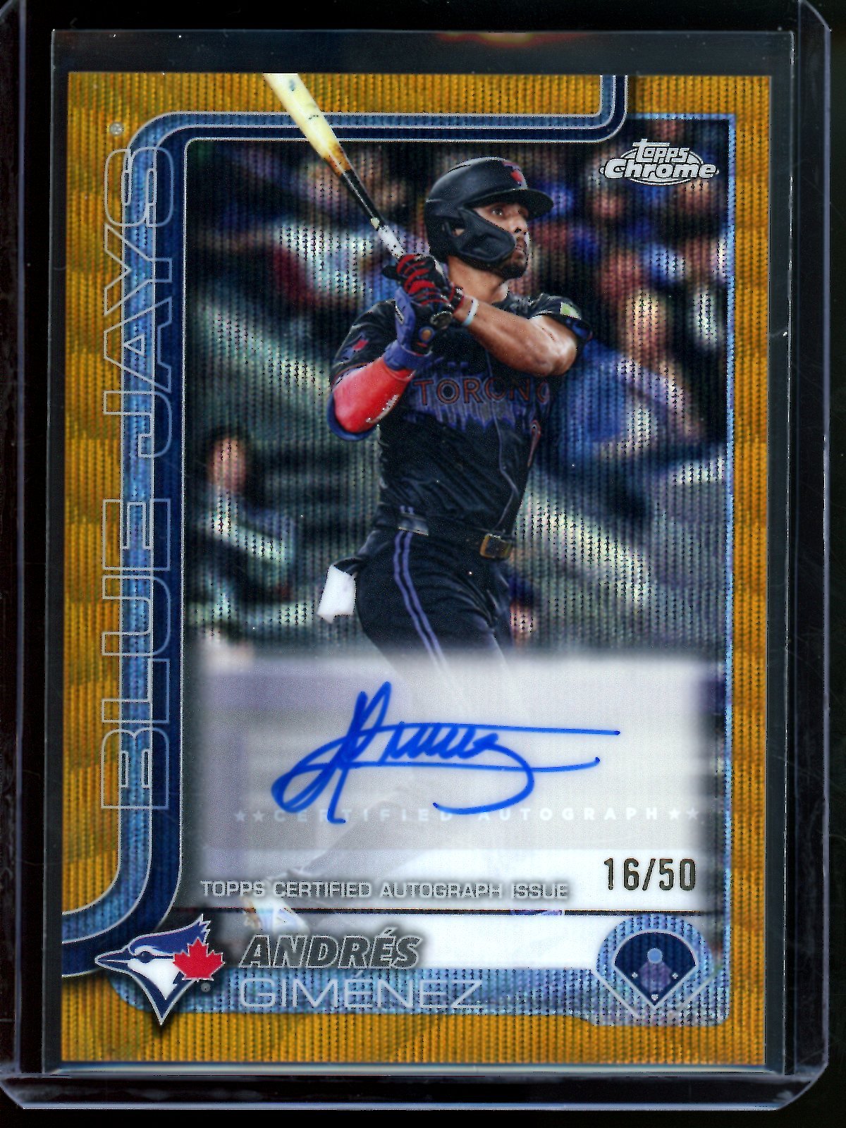 2025 Topps Chrome Andres Gimenez Gold Wave Autograph /50 Blue Jays