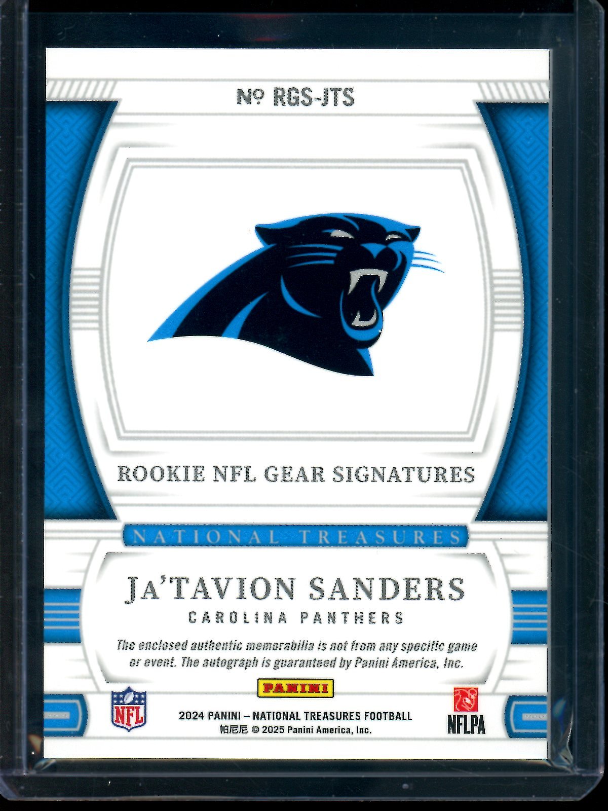 2024 Panini National Treasures Ja'Tavion Sanders Rookie NFL Gear Signatures /25 Panthers