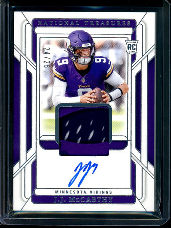 compare product 2024 Panini National Treasures JJ McCarthy Rookie Glove Signatures /25 Vikings