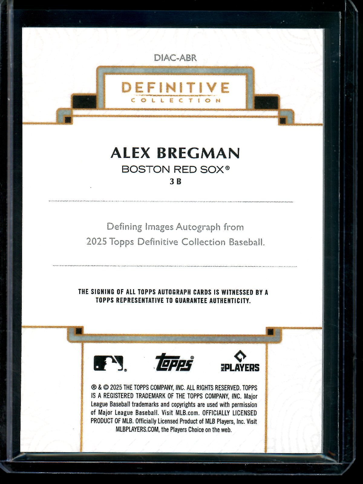2025 Topps Definitive Alex Bregman Defining Images Autograph 1/1 Red Sox