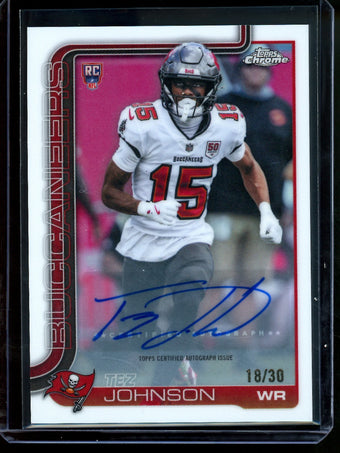compare product 2025 Topps Chrome Tez Johnson White Rookie Autograph /30 Buccaneers