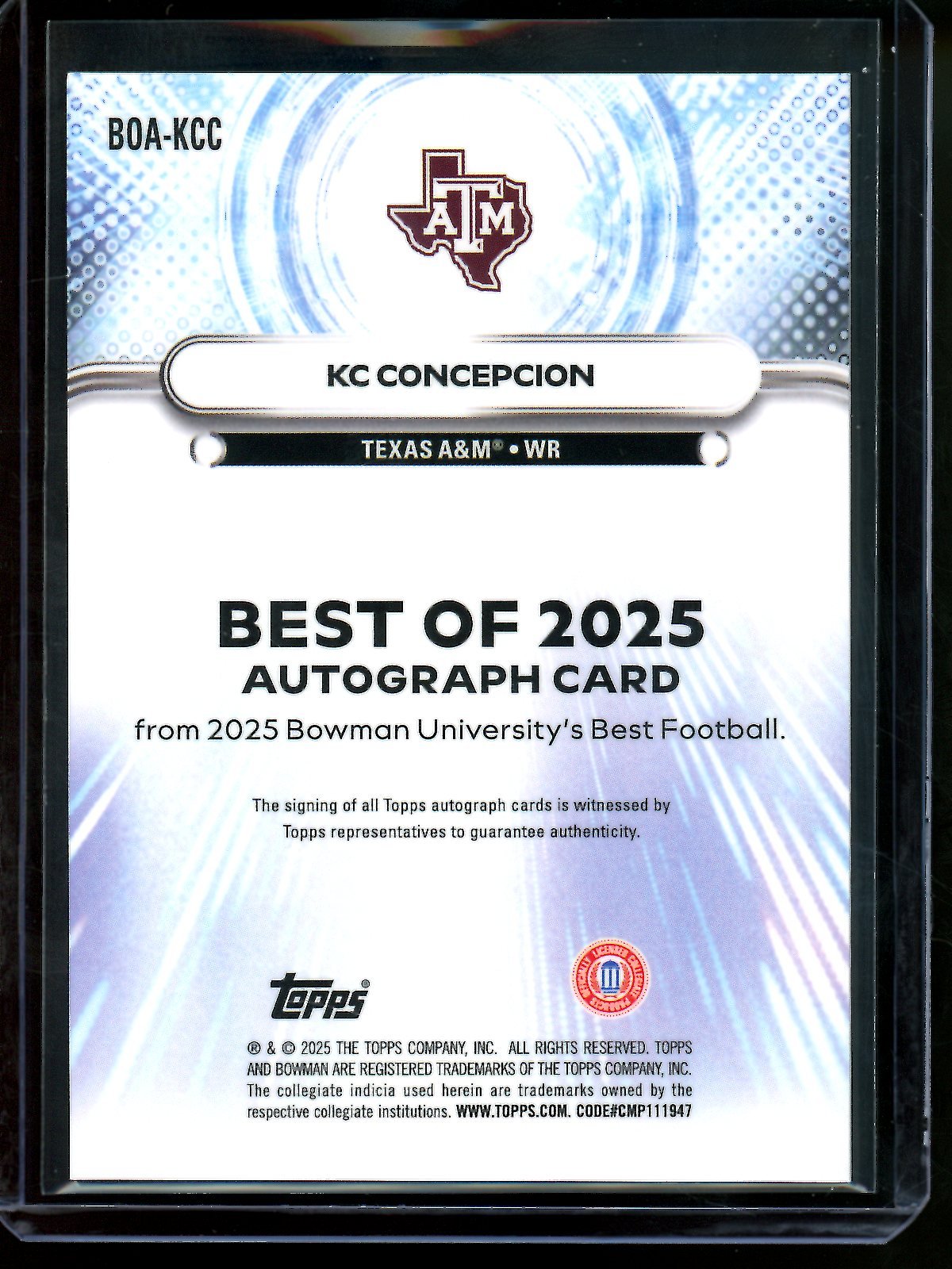 2025 Bowmans Best U KC Concepcion Best of 2025 Autograph Blue /150 Texas