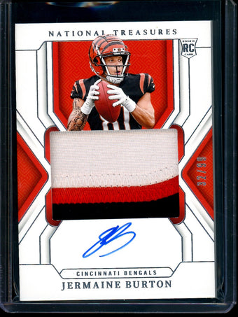 compare product 2024 Panini National Treasures Jermaine Burton Rookie Patch Autograph /99 Bengals