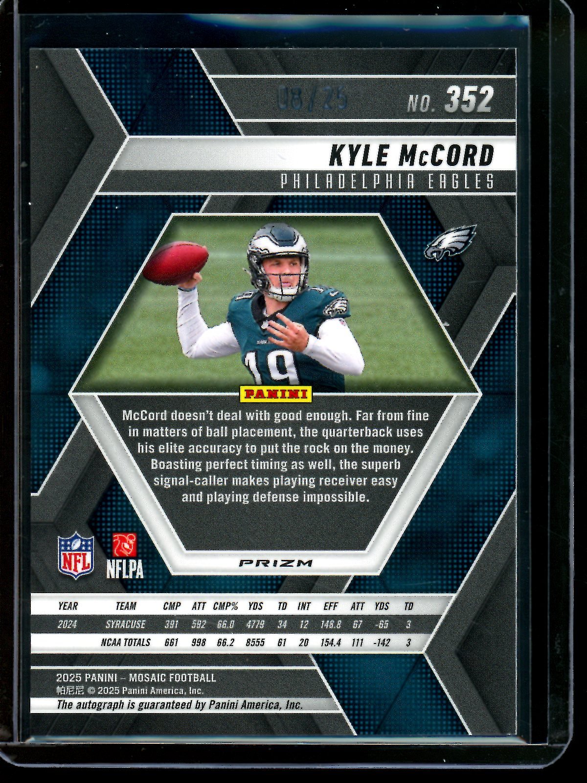 2025 Panini Mosaic Kyle McCord Rookie Autograph /25 Eagles