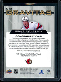 2022 Upper Deck Stature Drake Batherson Gravitas Patch Autograph /7 Senators