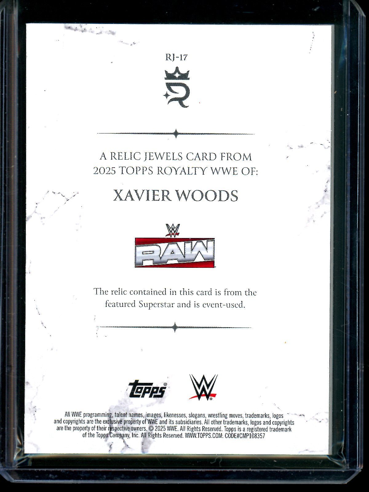 2025 Topps Royalty Xavier Woods Relic Jewels Card /50