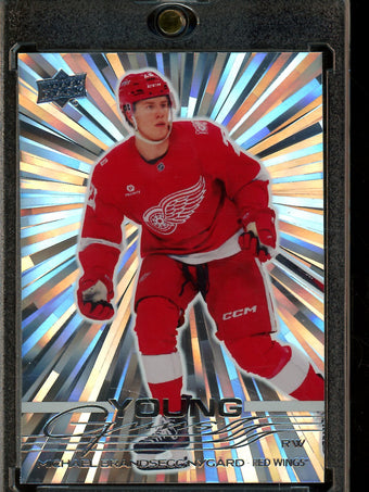 compare product 2025 Upper Deck Series 2 Michael Brandseggnygard Young Gun Outburst Rookie Detroit Redwings