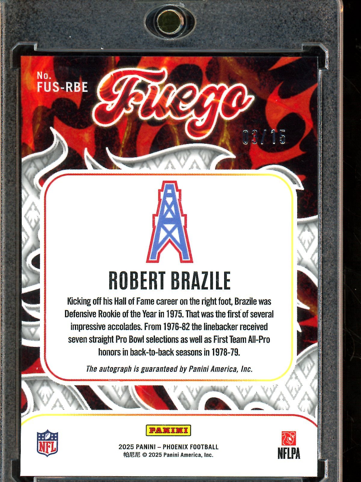2025 Panini Phoenix Robert Brazile Fuego Autograph /15 Oilers