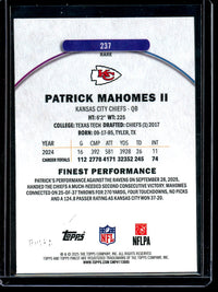 2025 Topps Finest Patrick Mahomes II Rare Blue Refractor /99 Chiefs