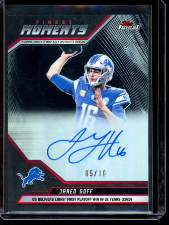 compare product 2025 Topps Finest Jared Goff Finest Moments Black Autograph /10 Lions