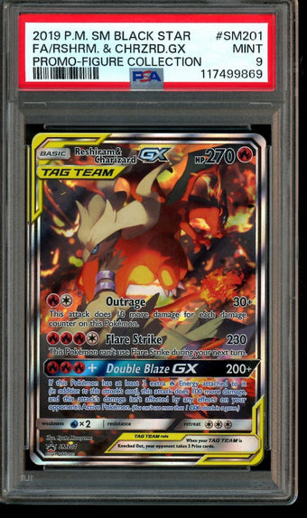 compare product 2019 Pokemon Black Star Promos Reshiram & Charizard SM201 Promo Figure Collection PSA 9