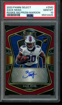 2020 Panini Select Zack Moss Rookie Signature Maroon /60 PSA 10 Bills
