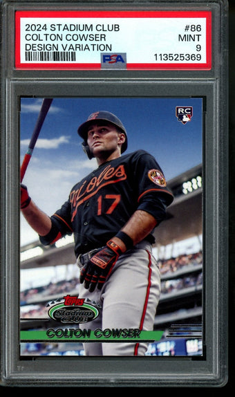 compare product 2024 Topps Stadium Club Colton Cowser Design Variation Rookie PSA 9 Orioles
