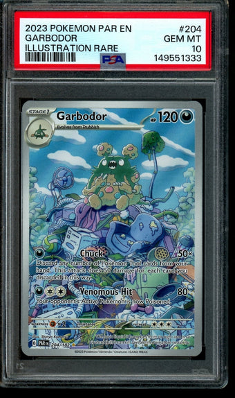 compare product 2023 Pokemon Paradox Rift Garbodor 204/182 PSA 10