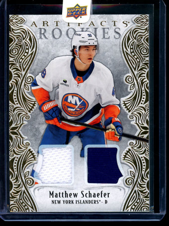 compare product 2025 Upper Deck Artifacts Matthew Schaefer Gold Material Rookie Patch /399 Sealed Islanders
