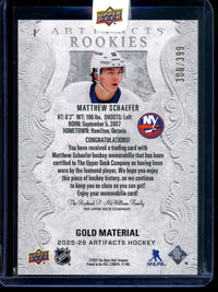 2025 Upper Deck Artifacts Matthew Schaefer Gold Material Rookie Patch /399 Sealed Islanders