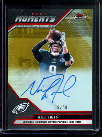 compare product 2025 Topps Finest Nick Foles Finest Moments Gold Autograph /50 Eagles
