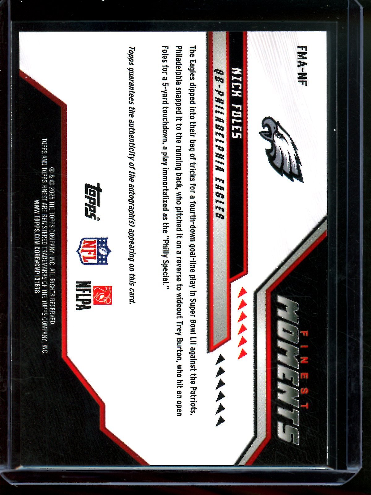 2025 Topps Finest Nick Foles Finest Moments Gold Autograph /50 Eagles