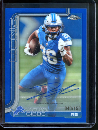 compare product 2025 Topps Chrome Jahmyr Gibbs Blue Refractor Autograph /150 Lions