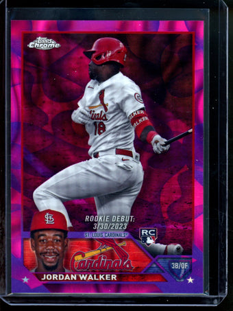 compare product 2023 Topps Chrome Jordan Walker Magenta Lava Rookie /299 Cardinals
