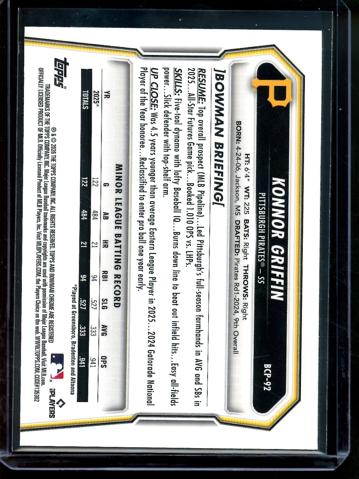2026 Bowman Chrome Konnor Griffin Mini Diamond /299 Pirates