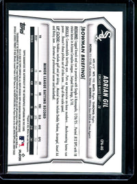 2026 Bowman Chrome Adrian Gil 1st Gold Lava Autograph /50 White Sox