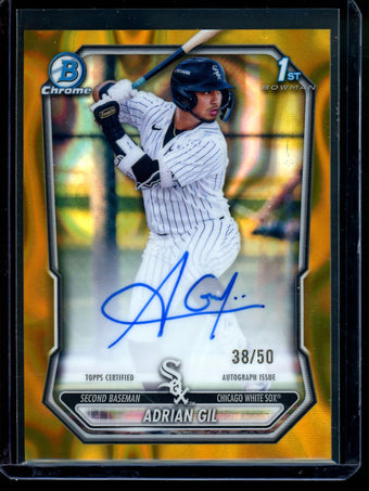 compare product 2026 Bowman Chrome Adrian Gil 1st Gold Lava Autograph /50 White Sox
