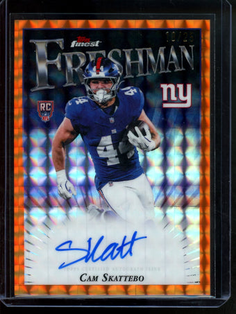compare product 2025 Topps Finest Cam Skattebo Freshman Orange Rookie Geometric Autograph /25 Giants