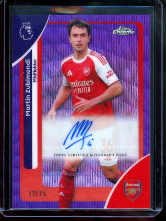 compare product 2026 Topps Chrome Martin Zubimendi Purple Wave Refractor Autograph /75 Arsenal