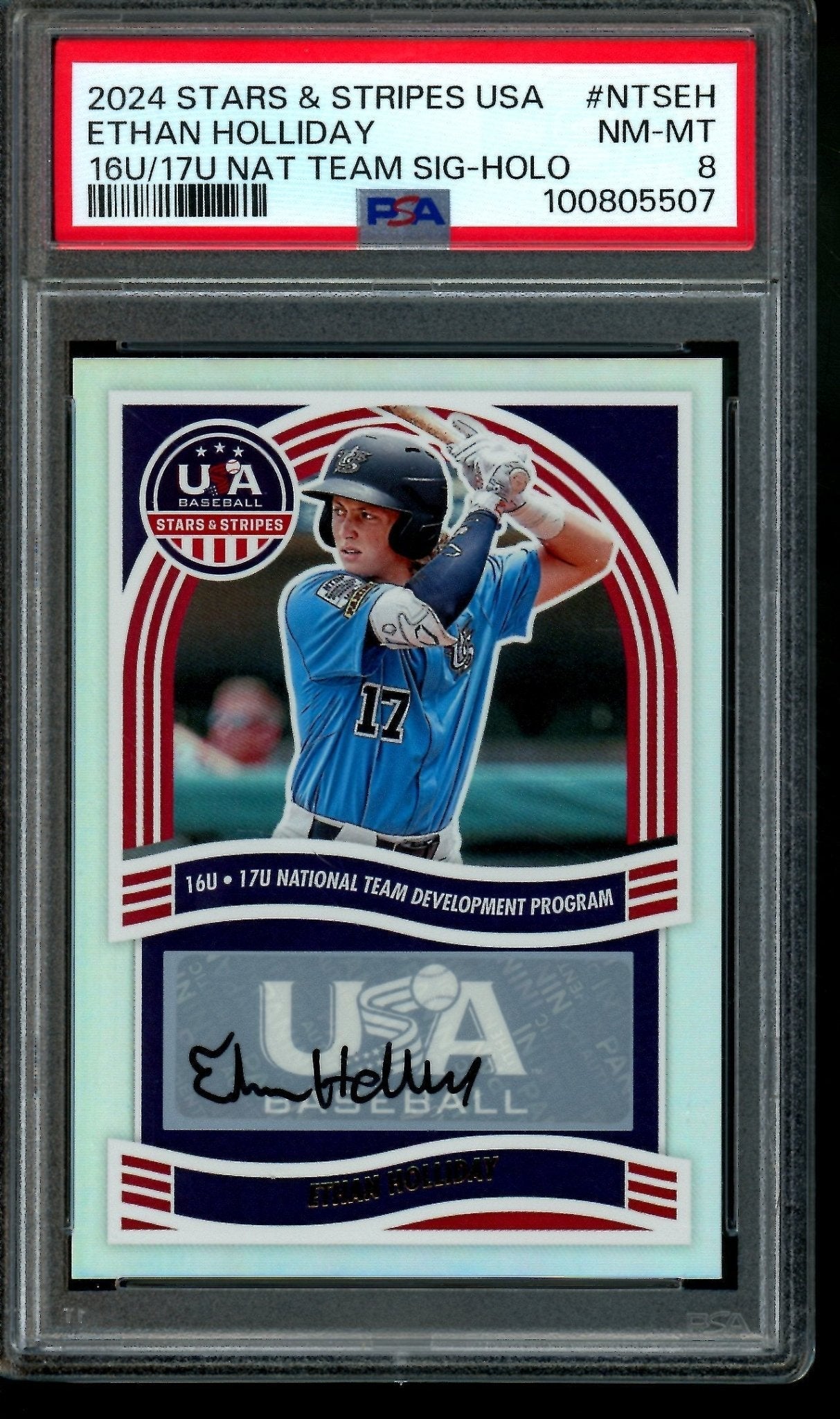 2024 Panini Stars and Stripes Ethan Holliday National Team Signatures PSA 8 Rockies