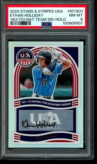 compare product 2024 Panini Stars and Stripes Ethan Holliday National Team Signatures PSA 8 Rockies