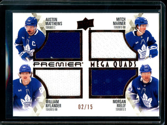 compare product 2025 Upper Deck Premier Matthews / Marner / Nylander / Rielly Mega Quads Relic /15 Maple Leafs