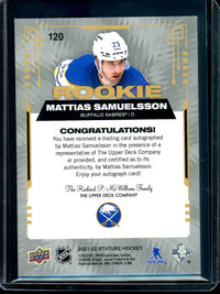2021 Upper Deck Stature Mattias Samuelsson Green Rookie Autograph /50 Sabres