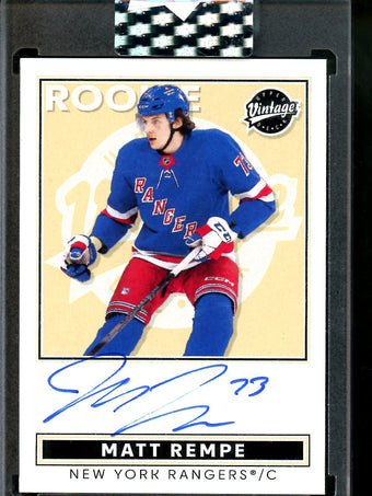 compare product 2024 Upper Deck Vintage Matt Rempe Encased Rookie Autograph Rangers